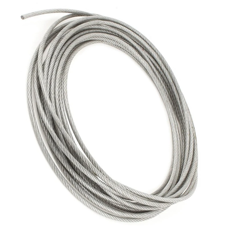 2X5MM Dia Çelik PVC Kaplı, Esnek Tel Halat Kablosu 10 Metre Şeffaf + Gümüş Görüntü 2