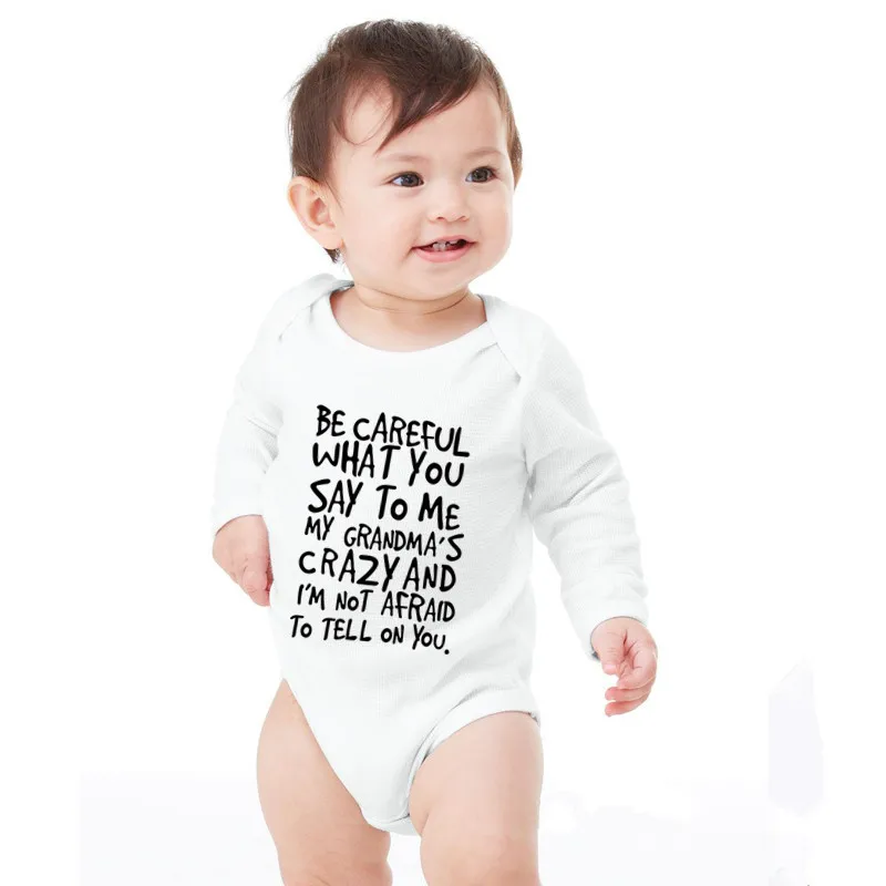 Büyükannemin Çılgın Mektuplar Baskı Komik Yenidoğan Bebek Bodysuit Sonbahar Kış Uzun Kollu Vücut Erkek Bebek Onesie Bebek Kız Tulum Görüntü 1