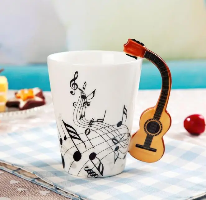Yaratıcı Müzik Keman Tarzı Gitar Seramik Kupa Kahve Çay Süt Stave Bardak Kolu İle Kahve Kupa Yenilik Hediyeler Görüntü 2