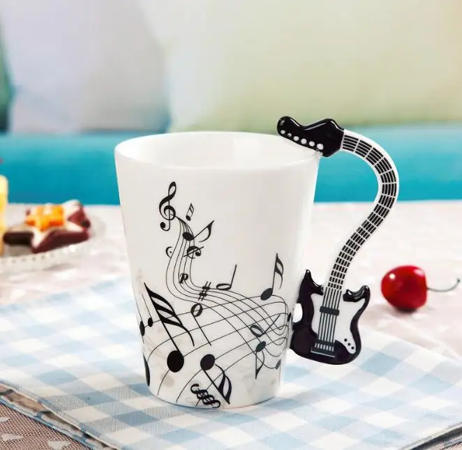 Yaratıcı Müzik Keman Tarzı Gitar Seramik Kupa Kahve Çay Süt Stave Bardak Kolu İle Kahve Kupa Yenilik Hediyeler Görüntü 4