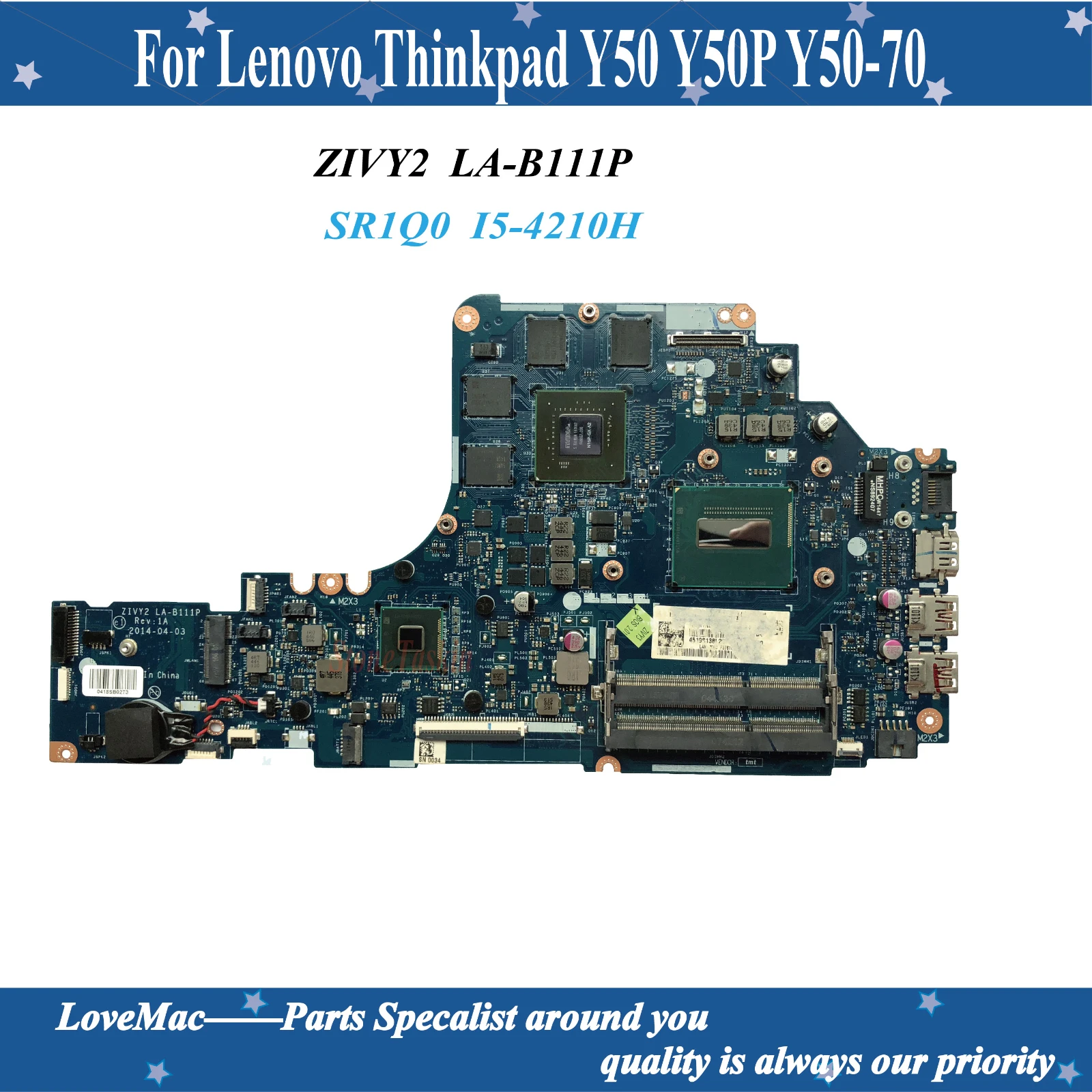 Yüksek kaliteli ZIVY2 LA-B111P Lenovo Ideapad Y50 Y50P Y50-70 Laptop Anakart SR1Q0 I5-4210H N15P-GX-A2 %100 % test edilmiş Görüntü 0