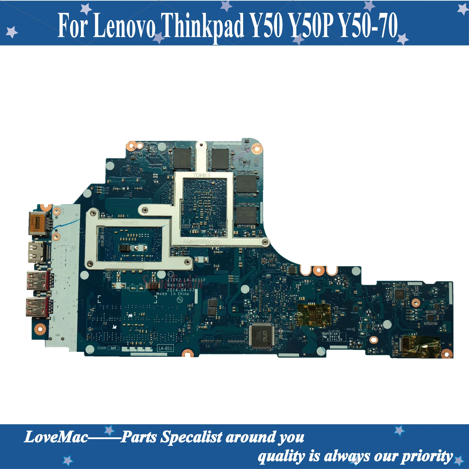 Yüksek kaliteli ZIVY2 LA-B111P Lenovo Ideapad Y50 Y50P Y50-70 Laptop Anakart SR1Q0 I5-4210H N15P-GX-A2 %100 % test edilmiş Görüntü 4
