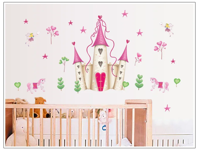 prenses kale güzel pembe karikatür prenses duvar çıkartmaları çocuk kız yatak odası anaokulu Arka Plan dekorasyon Görüntü 1
